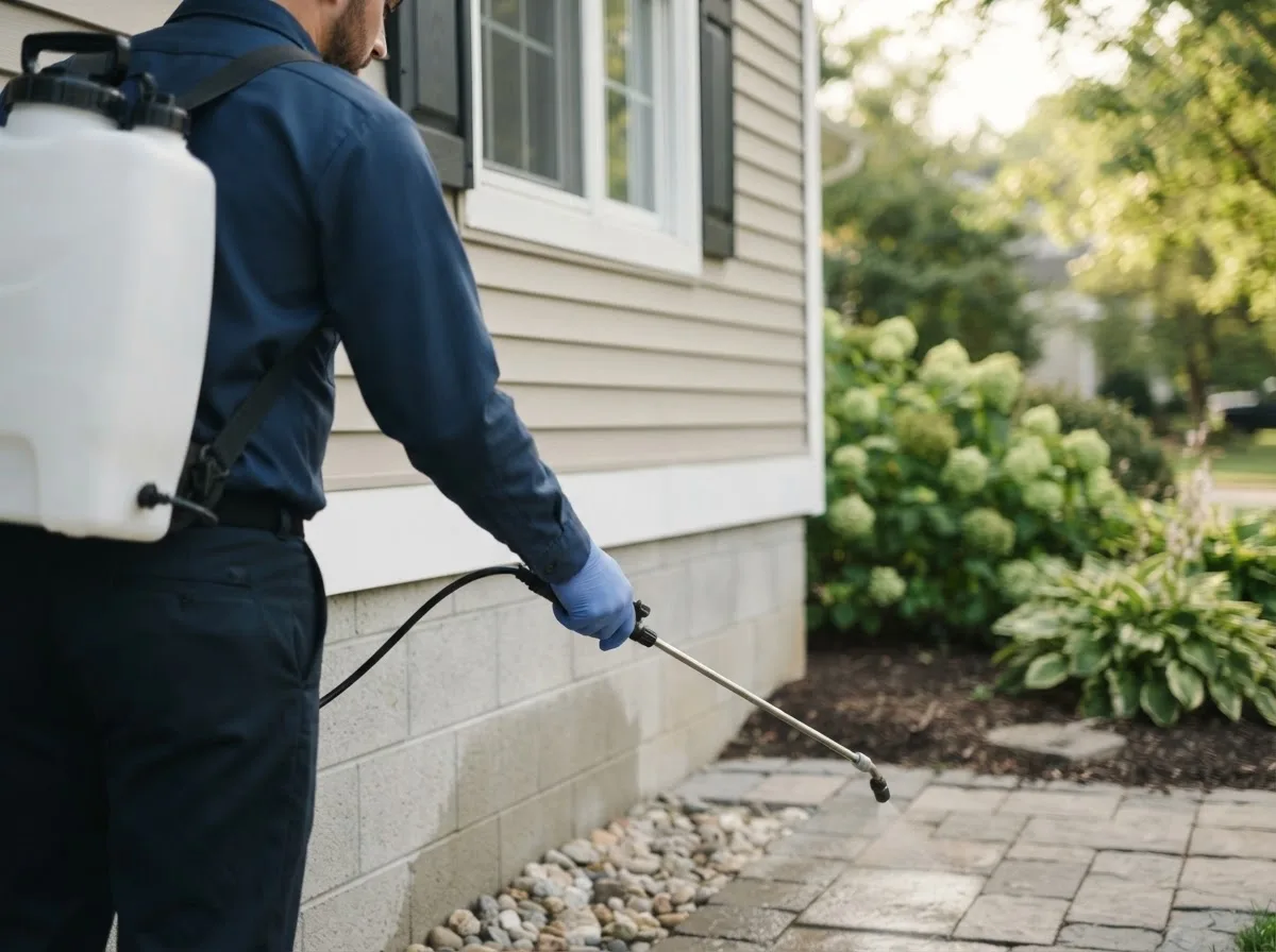 Pest control technician inspecting a home in Morgantown, WV